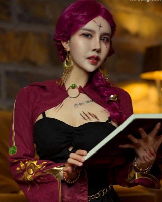 MMlive - Ai You Wu trong bộ bikini ren đen huyền bí 5 bộ tóc hồng tím huyền bí với cách tạo dáng sang chảnh