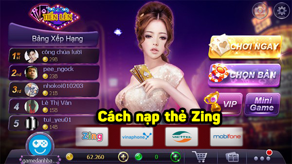 Bật mí cách nạp tiền vào tiến lên miền Nam siêu đơn giản 2 Cách nạp tiền