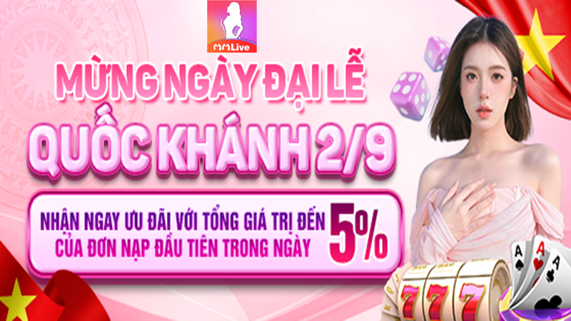 MMLive Chào Mừng Ngày Quốc Khánh Việt Nam 2/9 Ưu Đãi Lên Đến 5% - Nạp Tiền Càng Lớn Nhận Thưởng Càng Cao 3 Quốc Khánh 2/9